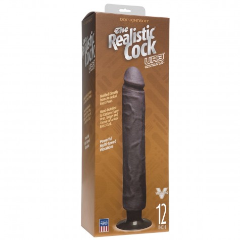 Коричневый вибратор The Realistic Cock ULTRASKYN Without Balls Vibrating 12” - 33,5 см.