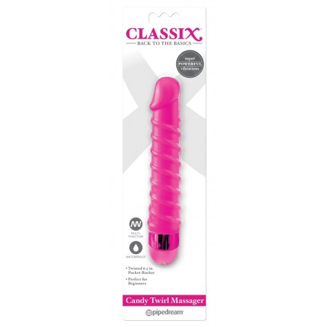 Розовый вибромассажер с винтовыми ребрышками Candy Twirl Massager - 16,5 см.